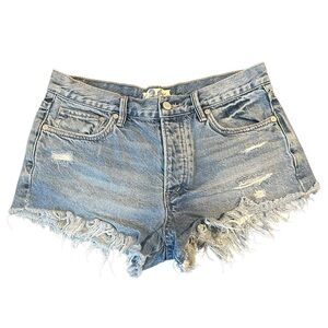 We The Free Women's Distressed Denim Cut Off Shorts. Button Fly Size 26